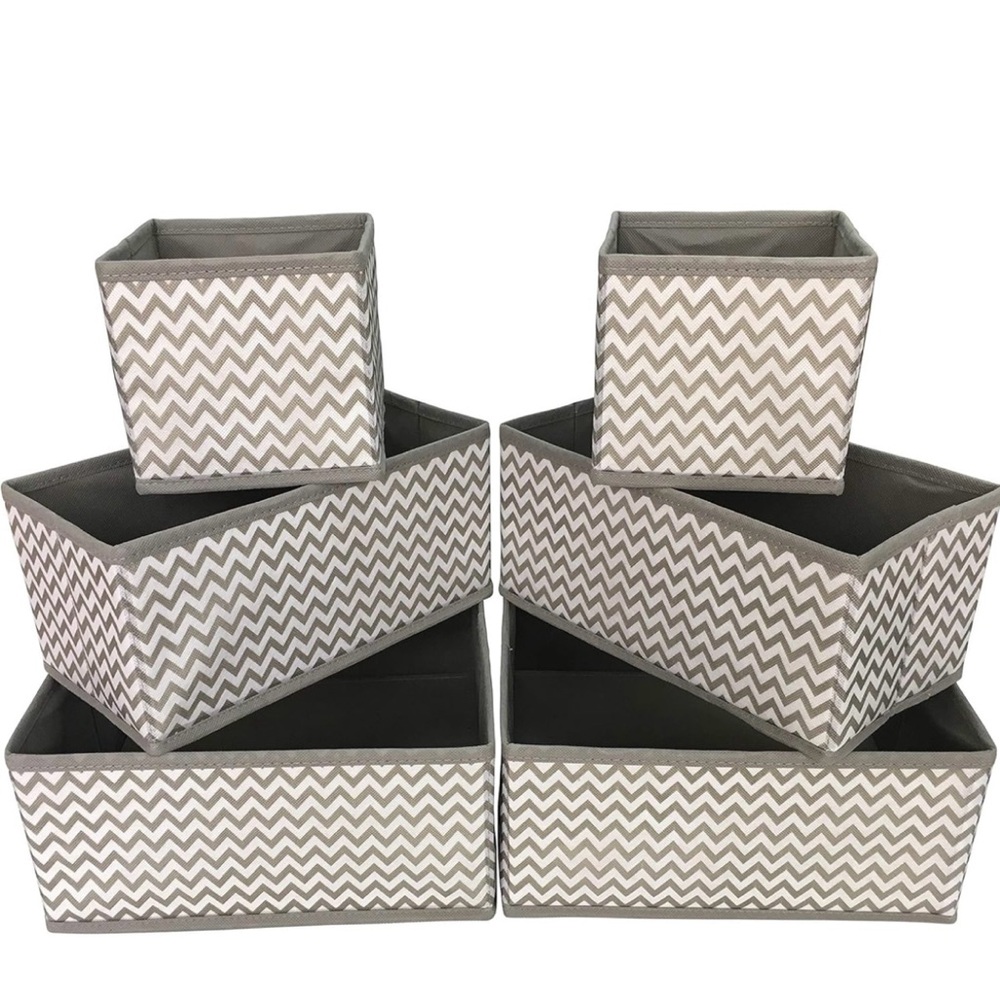Set of 6 foldable cloth storage drawer organizers.